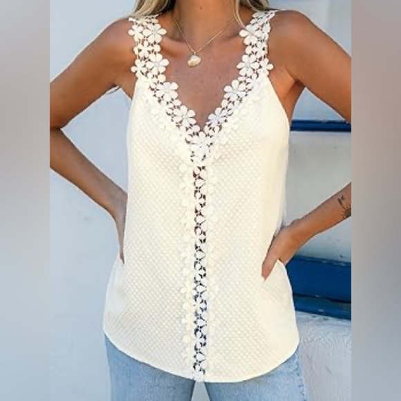 Cupshe Cream Embellished Camisole with Lace Trim - Picture 1 of 3